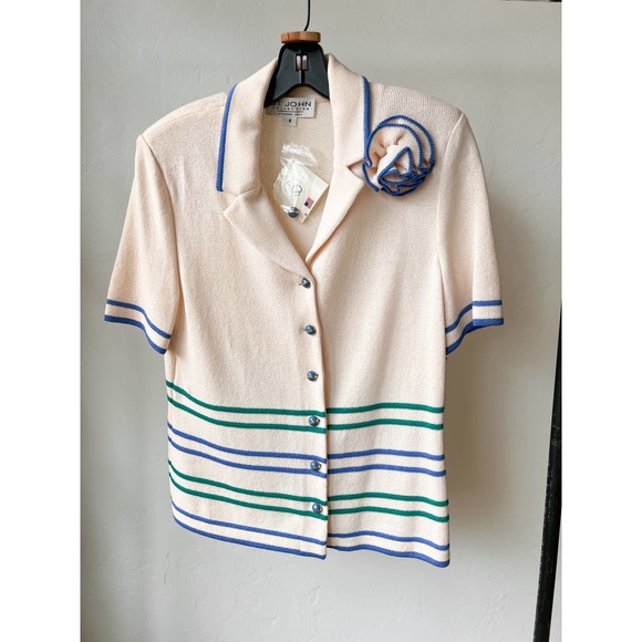 ST. JOHN COLLECTION Women's Cream/Blue Stripe 3 Piece Knit Skirt Set sz Assorted - Picture 2 of 16